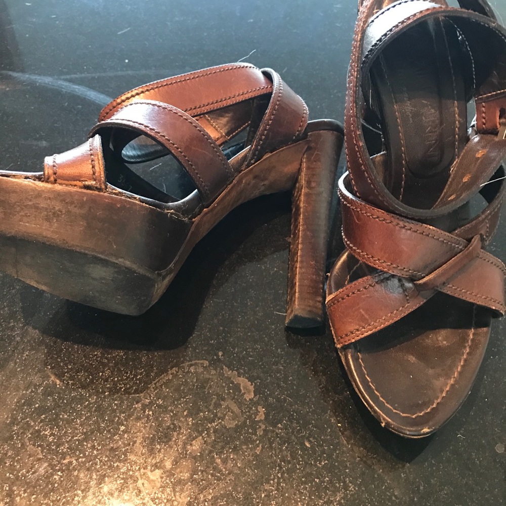 YSL brown open toe heels